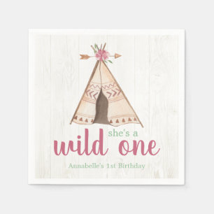 Cute Watercolor Teepee Wild One 1st Birthday Napkin