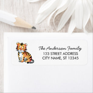 Cute watercolor Tiger Baby   Return Address Black  Label