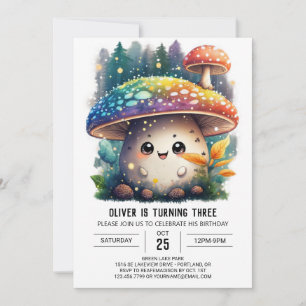 Cute Watercolor Toadstool Birthday Invitation