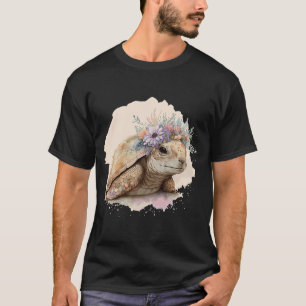 Cute Watercolor Tortoise Turtle Flower Crown Anima T-Shirt