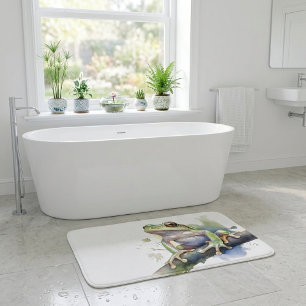 Cute Watercolor Tree Frog Bath Mat