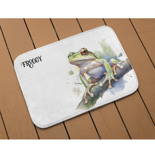 Cute Watercolor Tree Frog, custom Bath Mat