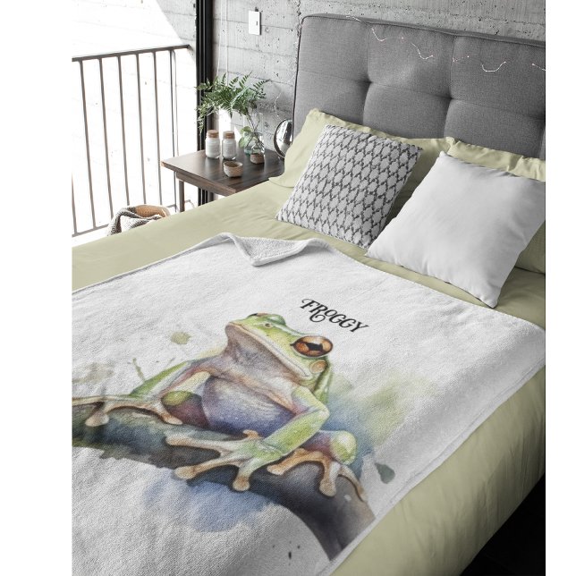 Cute Watercolor Tree Frog, custom Fleece Blanket (Creator Uploaded)