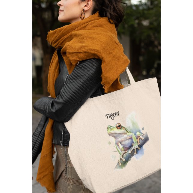 Cute Watercolor Tree Frog, custom Large Tote Bag (Creator Uploaded)