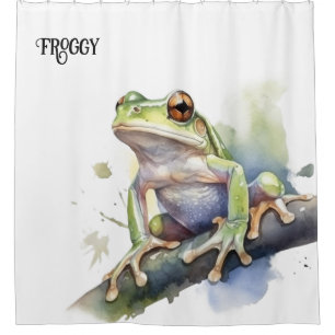 Cute Watercolor Tree Frog, custom Shower Curtain