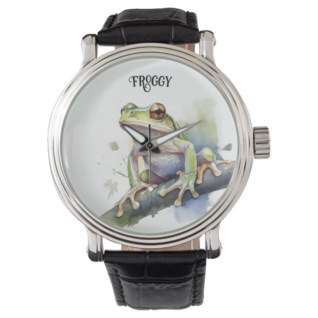 Cute Watercolor Tree Frog, custom Watch (Front)