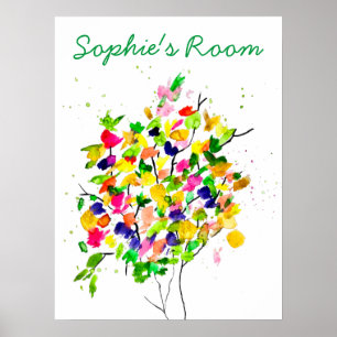 Cute watercolor tree girl's room poster