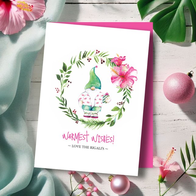 Cute Watercolor Tropical Christmas Cards (Tropical Christmas cards watercolor beach art by Victoria Grigaliunas of Do Tell A Belle)