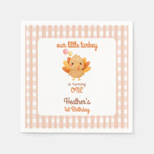 Cute Watercolor Turkey 1st Birthday Napkin