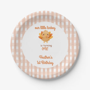 Cute Watercolor Turkey 1st Birthday Paper Plate