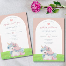 Cute Watercolor Unicorn Birthday Party