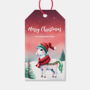 Cute watercolor unicorn Santa Christmas party kid Gift Tags