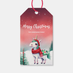 Cute watercolor unicorn Santa Christmas party kid Gift Tags