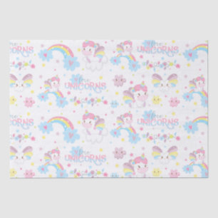 Cute Watercolor Unicorns & Rainbows Birthday Tissue Paper
