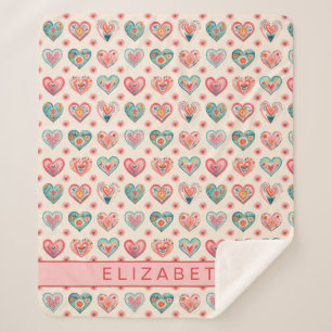 Cute Watercolor Valentine Heart Pattern Sherpa Blanket