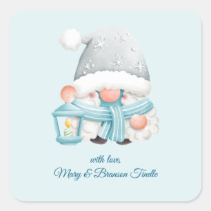 Cute Watercolor Vintage Christmas Winter Gnome Square Sticker