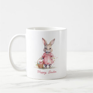 Cute Watercolor vintage Easter bunny in pink dress Coffee Mug
