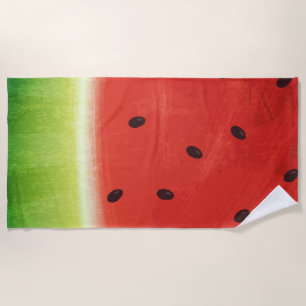 Cute Watercolor Watermelon Giant funny slice Beach Towel
