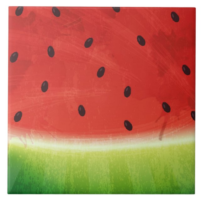 Cute Watercolor Watermelon Giant funny slice Ceramic Tile (Front)
