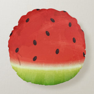 Cute Watercolor Watermelon Giant funny slice Round Cushion