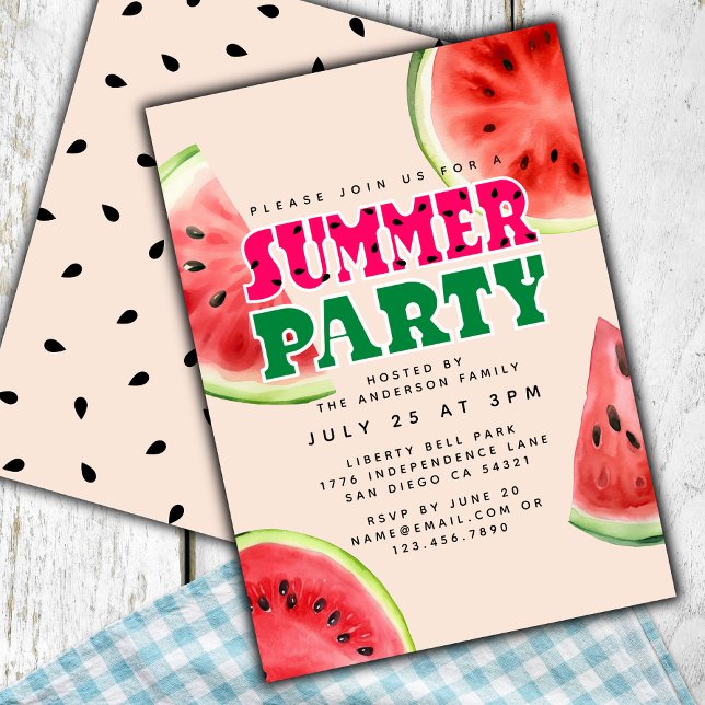 Cute Watercolor Watermelon Summer Party | Pink  Invitation (Creator Uploaded)