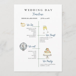 Cute Watercolor Wedding day Timeline Flat Program