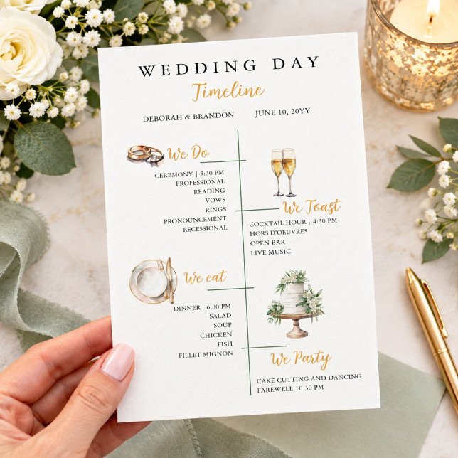 Cute Watercolor Wedding day Timeline Flat  Program (Creator Uploaded)
