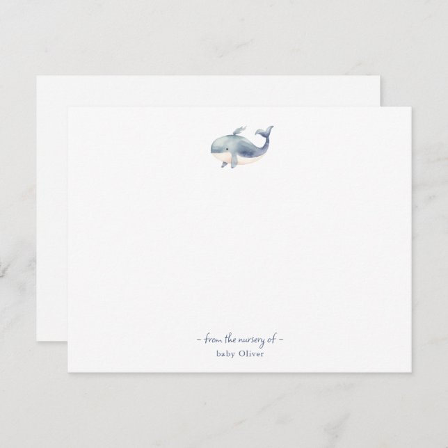 Cute watercolor whale Baby Thank You card (Front/Back)