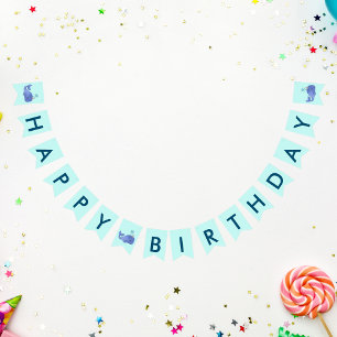 Cute Watercolor Whale Party Hat Birthday Bunting