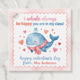 Cute Watercolor Whale Teacher Valentine Favour Tags