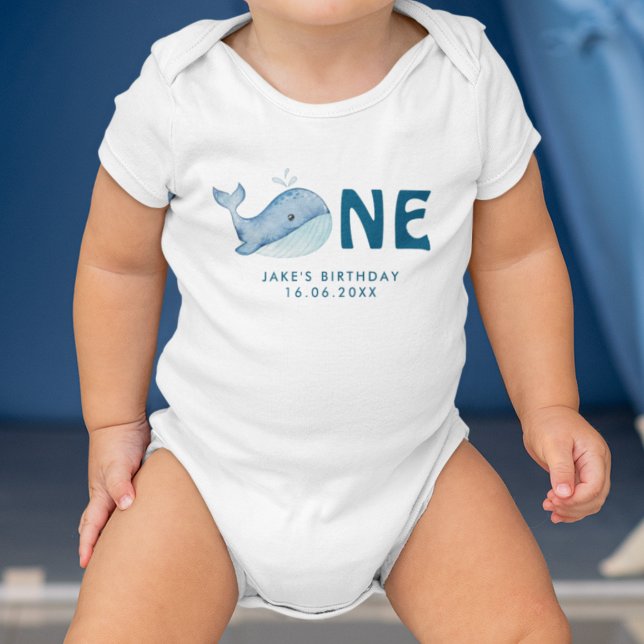 Cute Watercolor Whale With Baby's Name & Date Baby Bodysuit (Creator Uploaded)