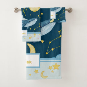 Cute Watercolor Whales Seamless Pattern Kids Bath Towel Set