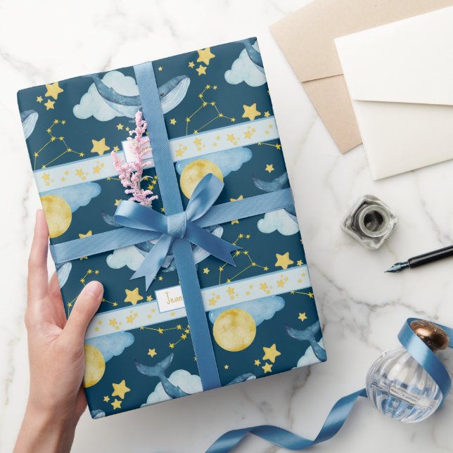 Cute Watercolor Whales Seamless Pattern Kids Wrapping Paper (Gifting)