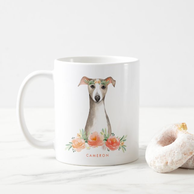 Cute Watercolor Whipper Peach Floral Coffee Mug (With Donut)