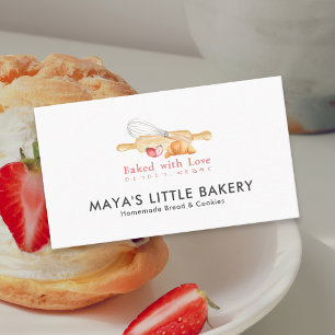 Cute Watercolor Whisk Pin Bakery Pastry Chef Business Card