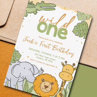 Cute Watercolor Wild One First Birthday Invitation