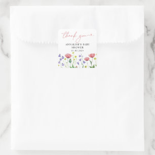Cute Watercolor Wildflower Baby Shower Thank You Square Sticker