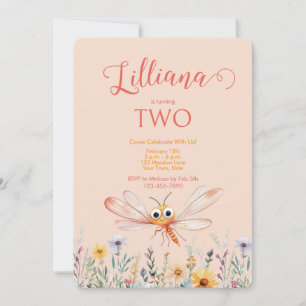 Cute Watercolor Wildflower Dragonfly Girl Birthday Invitation