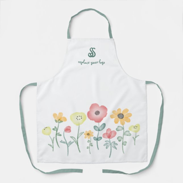 Cute Watercolor Wildflowers with Monogram Apron (Front)