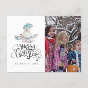 Cute watercolor Winter Bird Christmas photo Holiday Postcard