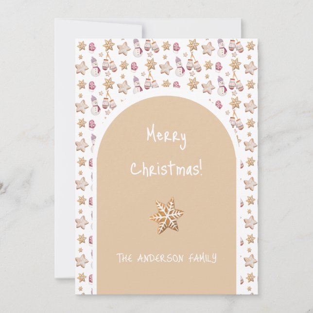 Cute Watercolor Winter Glowes Snowman Cookies Holiday Card (Front)