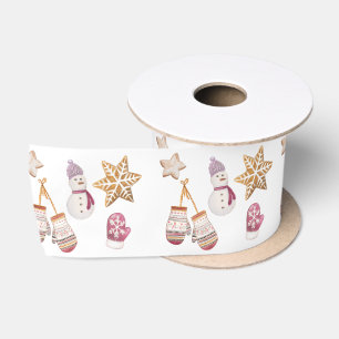 Cute Watercolor Winter Glowes Snowman Cookies Satin Ribbon