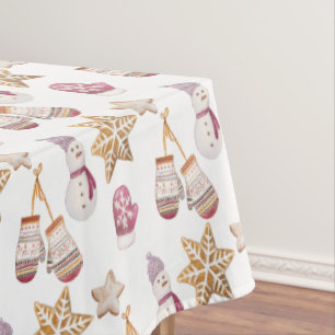 Cute Watercolor Winter Glowes Snowman Cookies Tablecloth