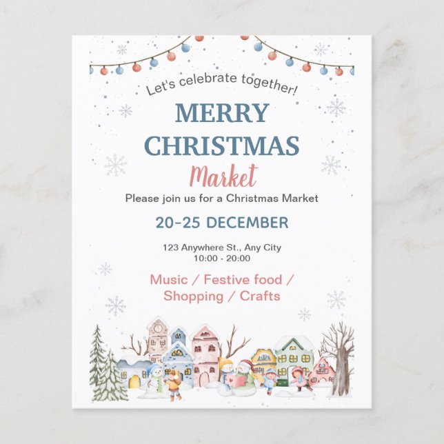 Cute Watercolor Winter Holiday Christmas Market  Flyer (Front)