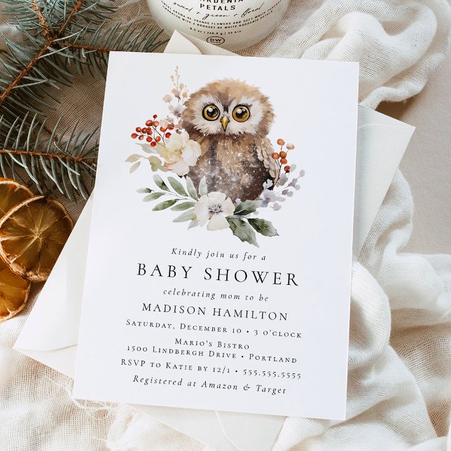 Cute Watercolor Winter Owl Baby Shower Invitation (Creator Uploaded)