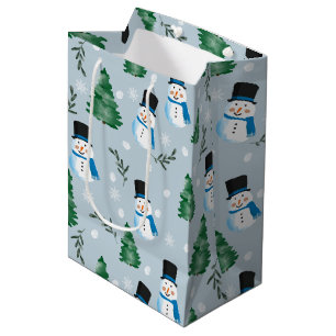 Cute Watercolor Winter Snow Pattern Medium Gift Bag