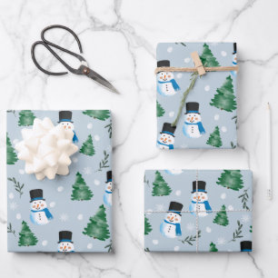 Cute Watercolor Winter Snow Pattern Wrapping Paper Sheet