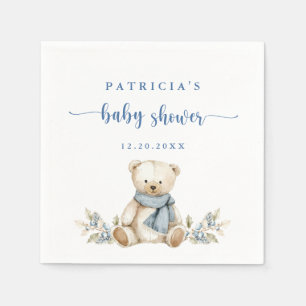 Cute Watercolor Winter Teddy Bear Baby Shower Napkin