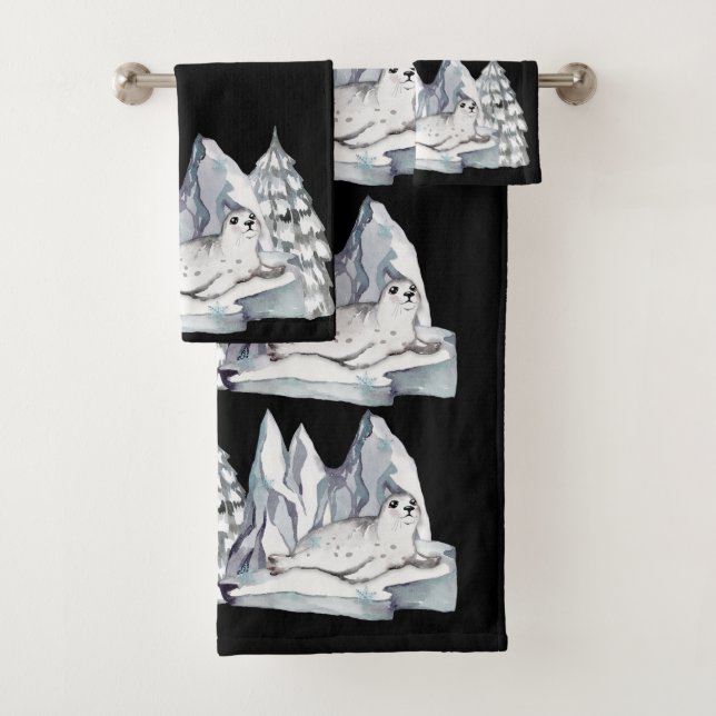 Cute Watercolor Winter wonderland Snowflakes Bath Towel Set (Insitu)