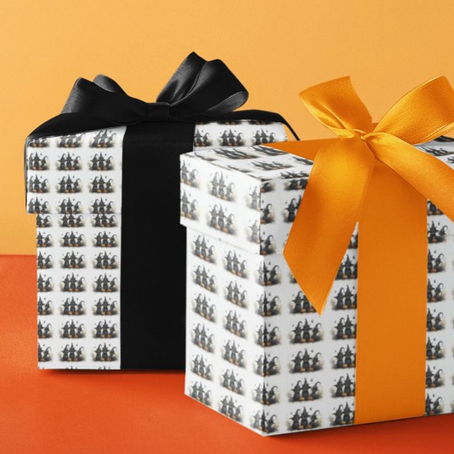 Cute Watercolor Witchy Cats Pumpkins Halloween Wrapping Paper (Creator Uploaded)